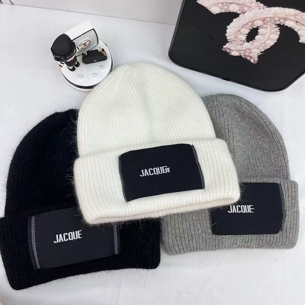 Trendy JA Knit Beanie Women Autumn Winter Warm Correct Letter Embroidery Cold Hat Men's Luxury Same Style