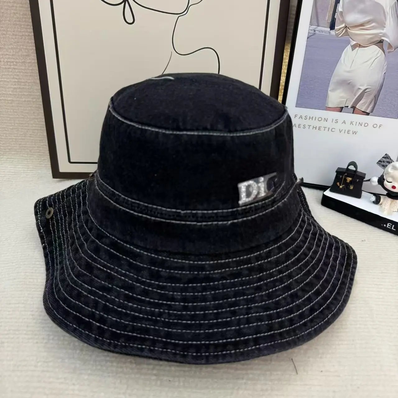 Dior Letter New Denim Bucket Hat Korean Style Fashion Versatile Unisex Casual Sun Hat