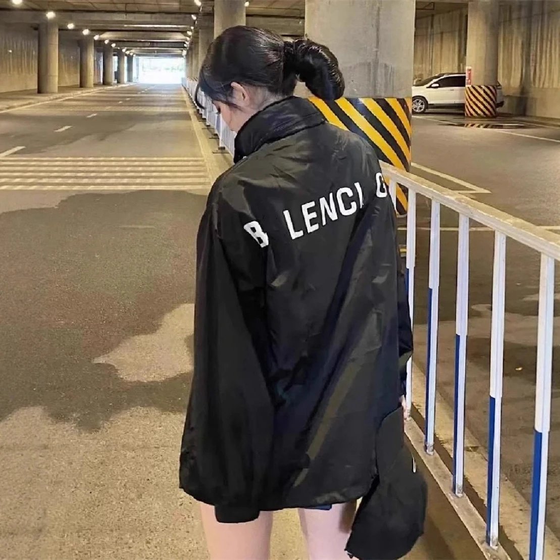 Balenciaga Foldable Hidden Hood Letter Print Waterproof Hooded Stand Collar Windbreaker Jacket
