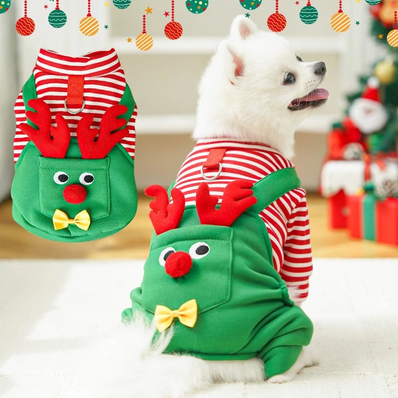 Original Christmas Dog Cat Pet Apparel Cat Clothing Dog Supplies Reindeer Four-Legged New Teddy