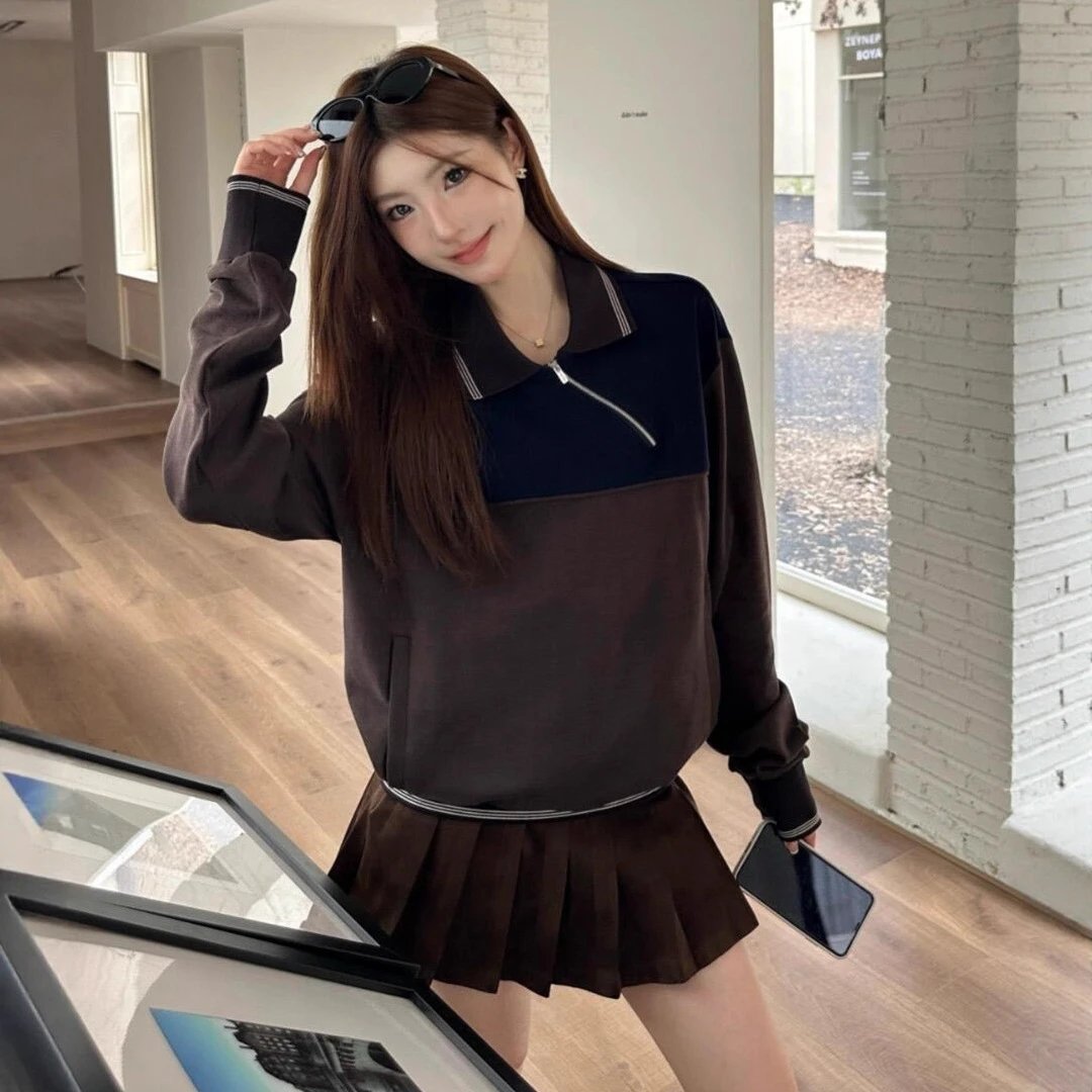 2025 new style Miu Miu spliced color block long sleeve side zipper sweatshirt men's and women's