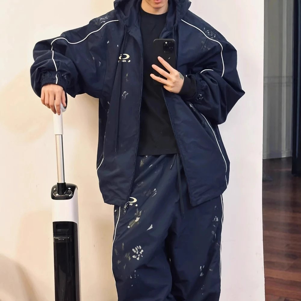 Balenciaga Circle Embroidery Letter INS Internet Famous Embroidery Hand-painted Distressed Hooded Jacket Sport Pants Suit