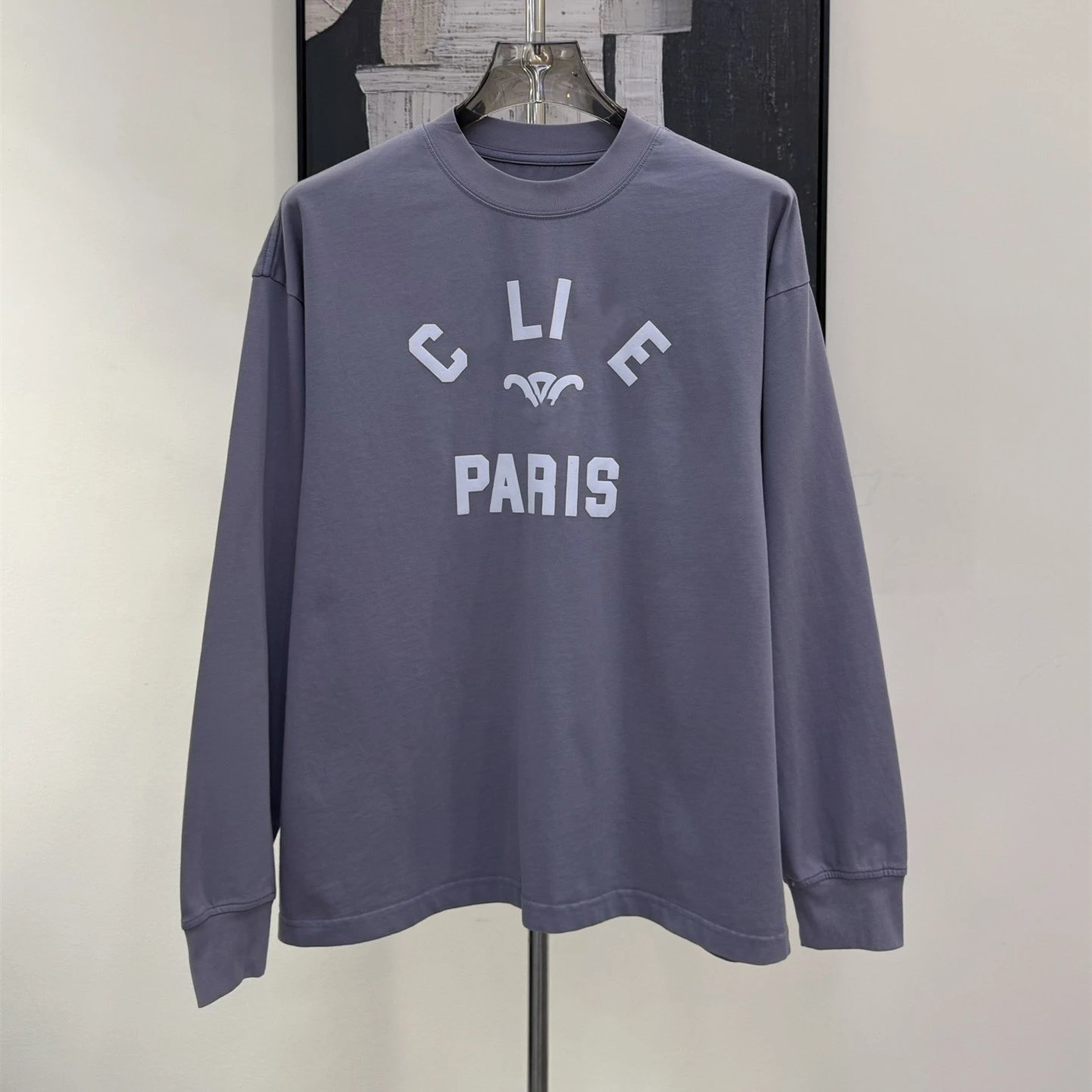 CELINE suede large letter solid color washed distressed loose long sleeve T-shirt men's
