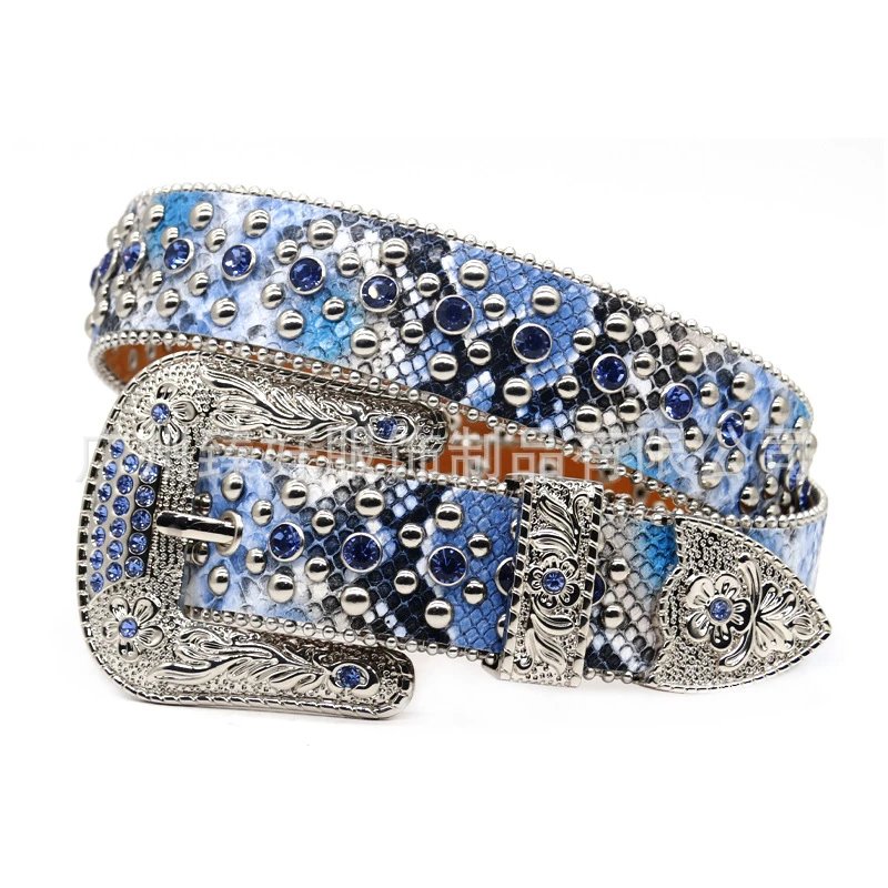 Women Rhinestone Belt,Blue Shiny Diamond Crystal Ladies Waist Belt,Fashionable Sparkly Inlaid Design Leather Western