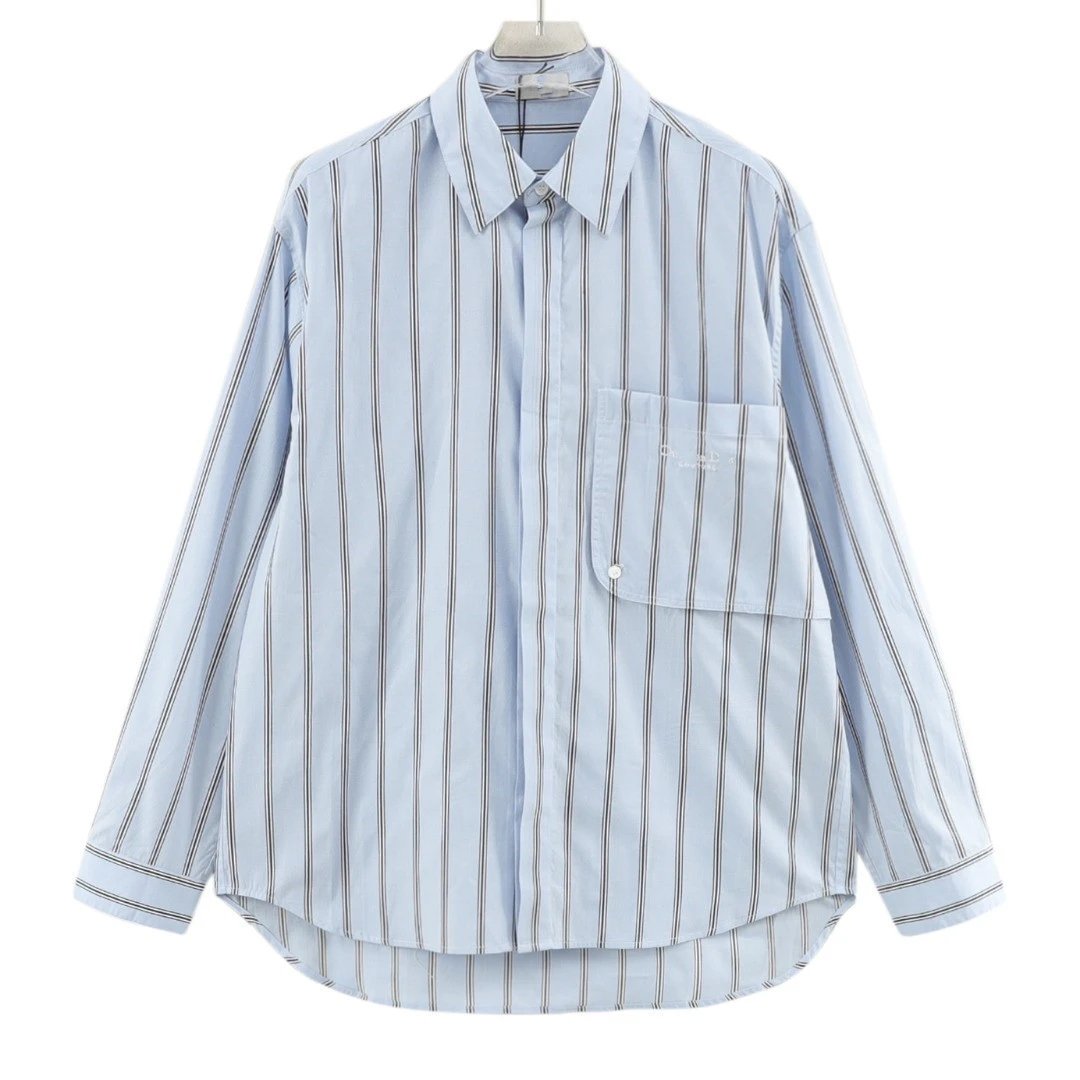 2025 New Dior Pocket CD Letter Stripe Long Sleeve Shirt Cardigan