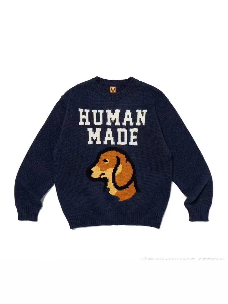 Human dog animal pattern print sweater casual crewneck couple knitwear