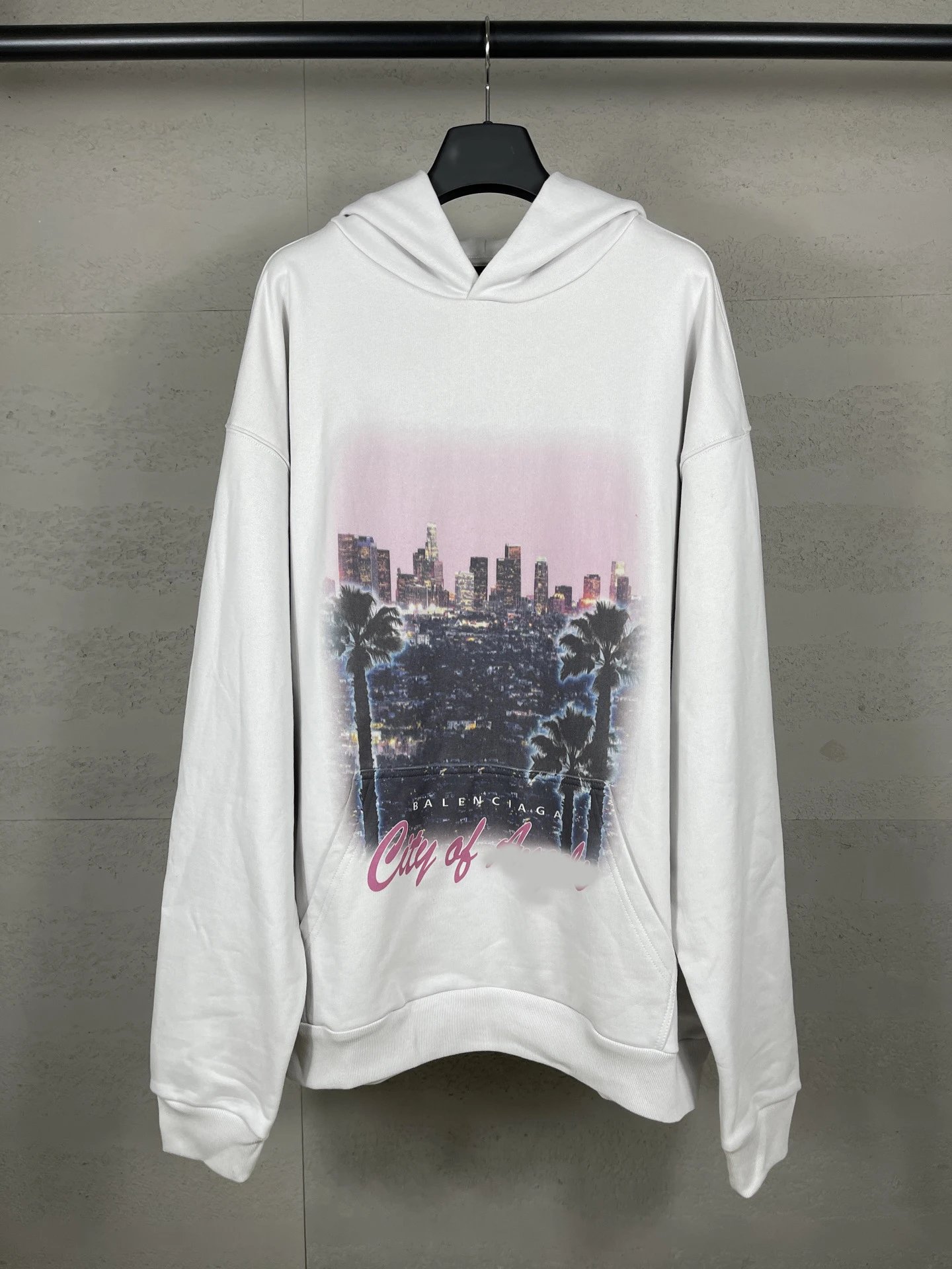 Balenciaga Front Los Angeles Night View Direct Print Garment Wash Hoodie Loose Casual Unisex