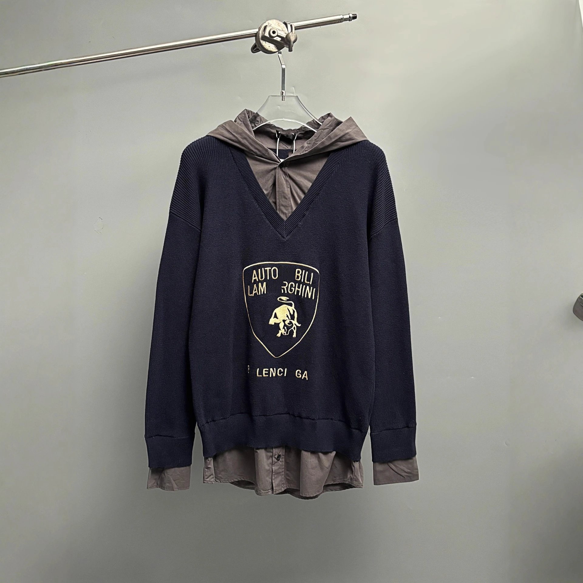 2025 new style Balenciaga collaboration style knitwear spliced shirt men's and women's