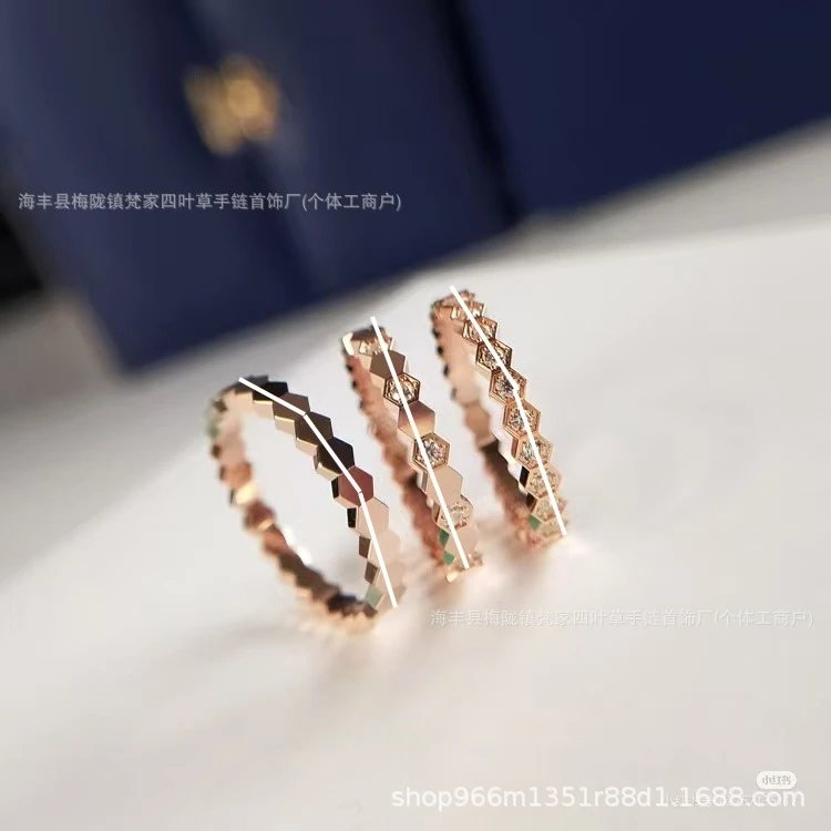 Chaumet Honeycomb Ring, CNC Sharp Edges Honeycomb Stackable Band High Carbon Diamond Song Hye Kyo Same Style Couple Set