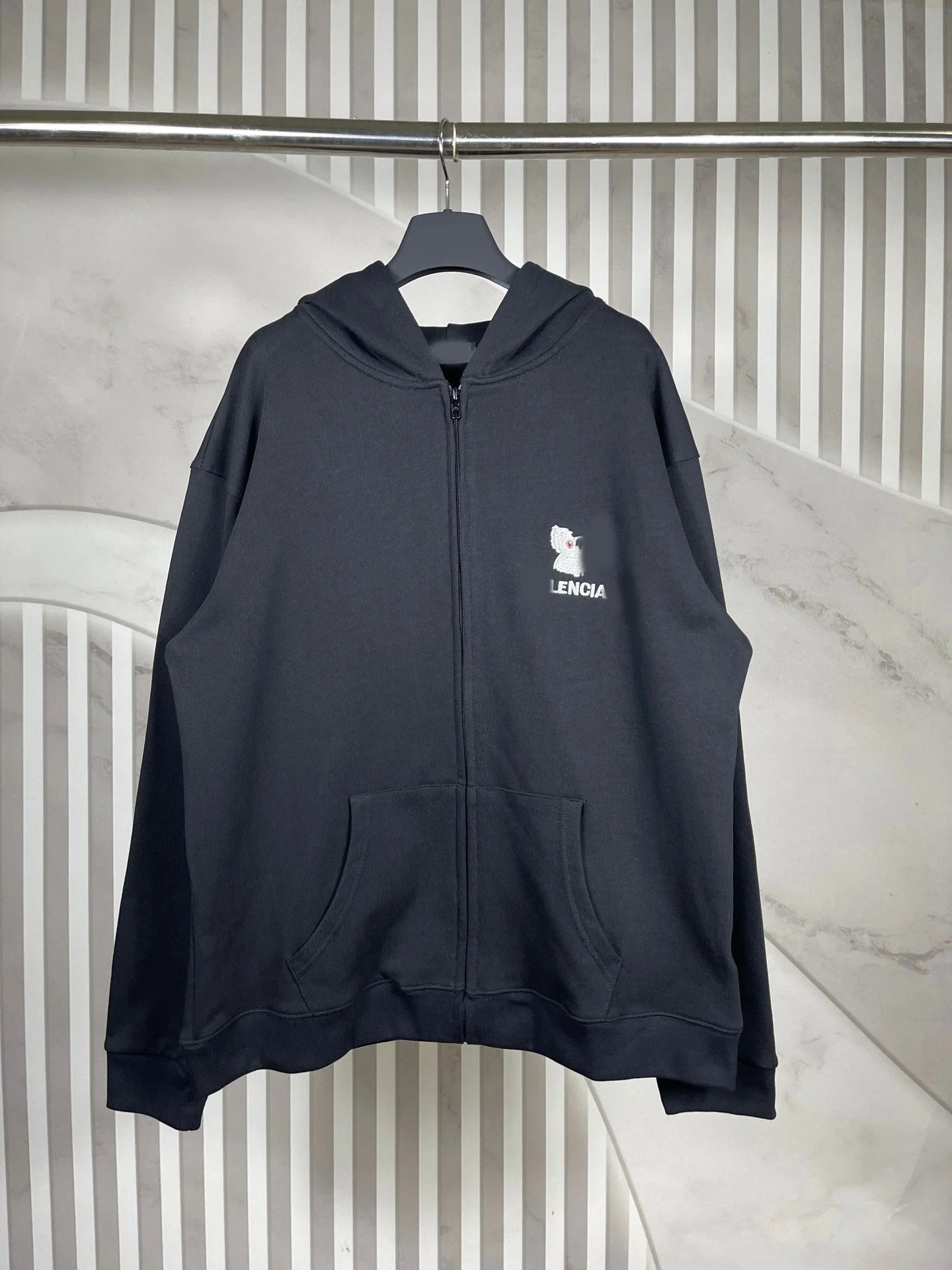 Balenciaga Chest Koala Bear Embroidery Letter Pullover Zip-Up Coat Unisex Loose Casual Hoodie Hooded Sweatshirt