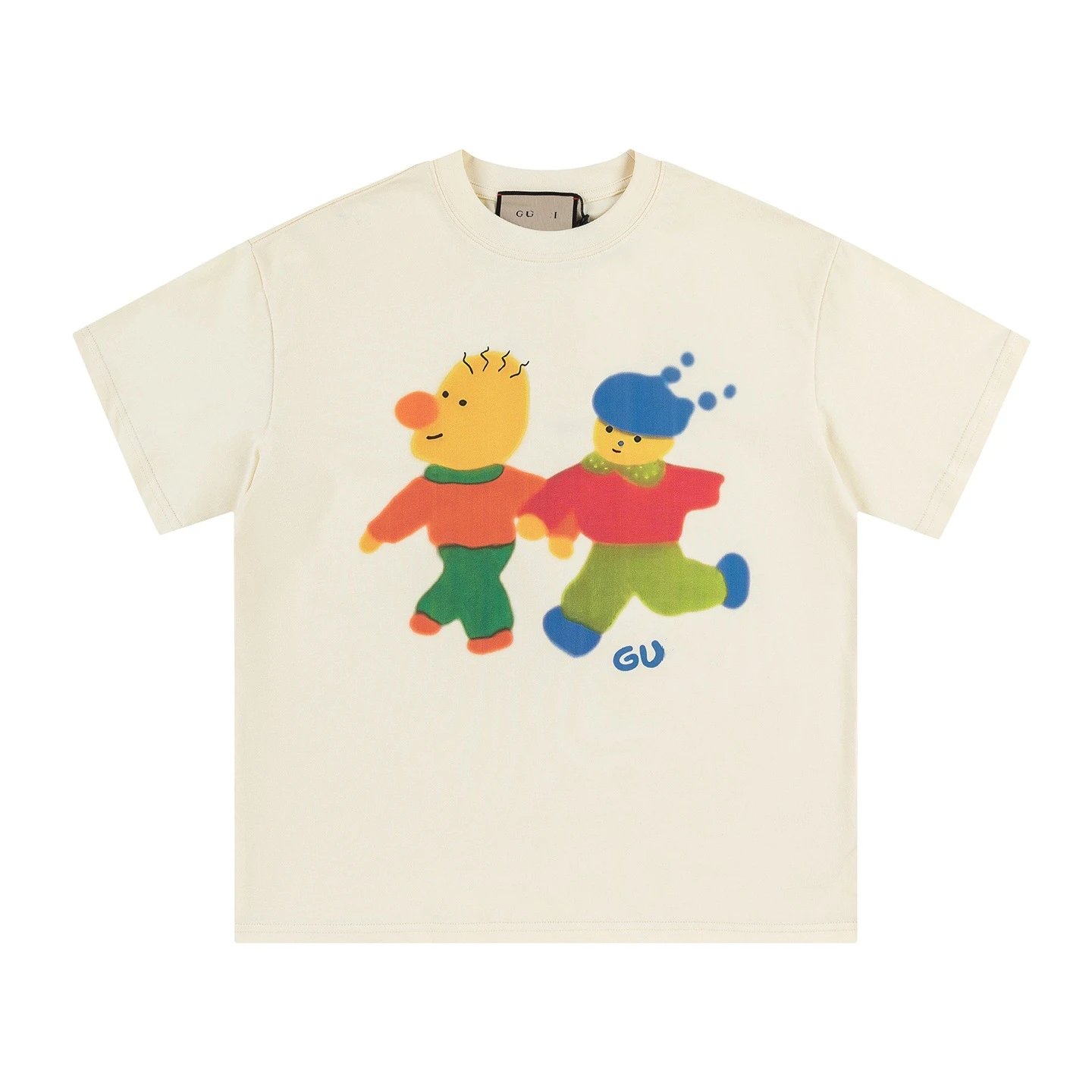 New Gucci Cartoon Series Little Person Print Minimalist Solid Color Short Sleeve T-shirt