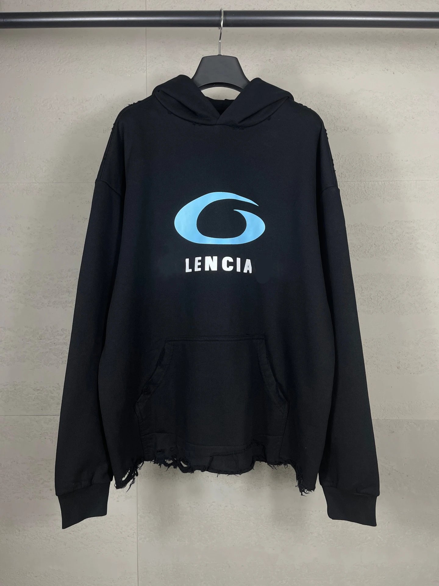 Balenciaga LOOP SPORTS ICON Print Wash Hem Frayed Distressed Vintage Hoodie Unisex Style