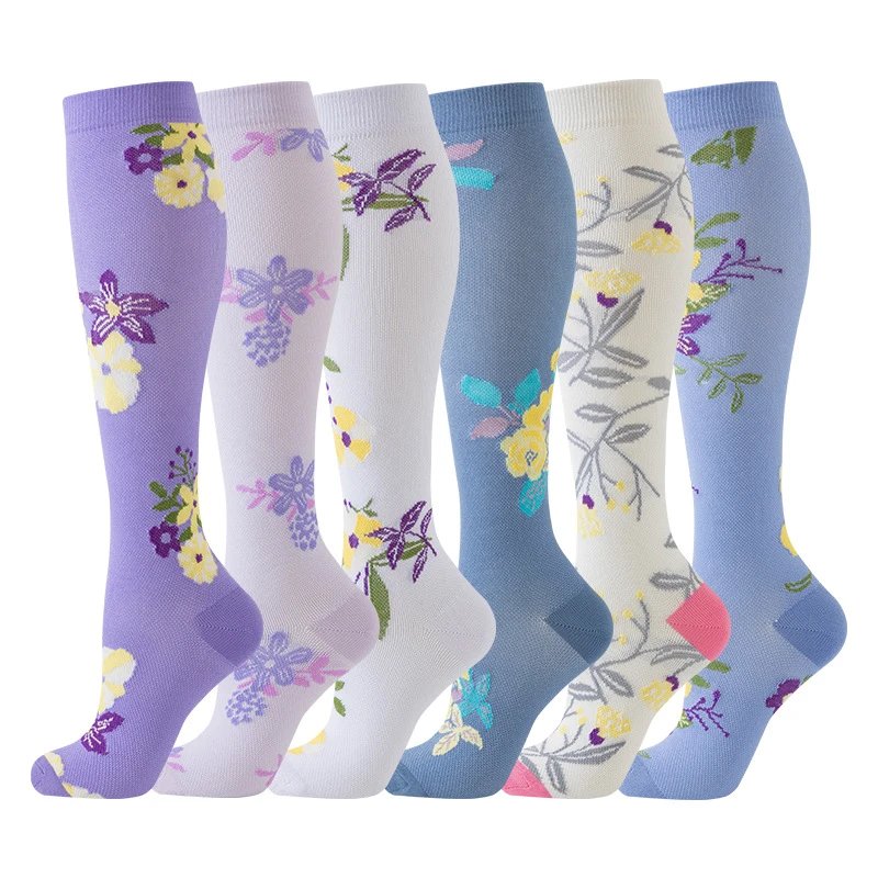 Flower Retro Artistic Calf Socks Compression Socks Mid-Tube Color Compression Socks Zhuji Compression Socks