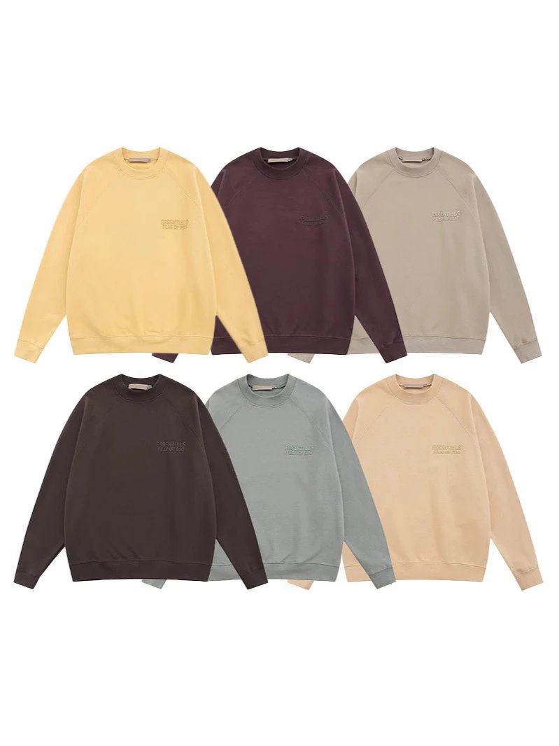 New 23 Essentials secondary line fear of god flocked crewneck sweatshirt fleece pullover winter