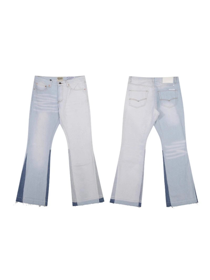 Gallery Dept Yoke Washed Blue Flared Jeans Blue Patchwork Denim Pants