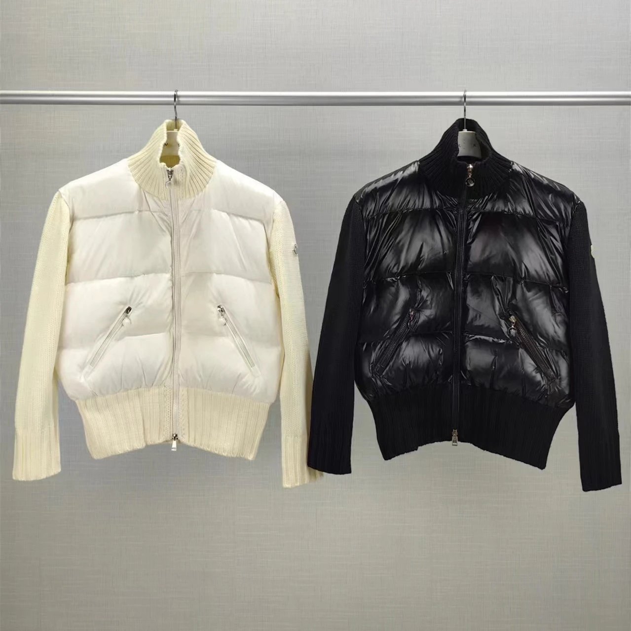2025 Autumn Winter New Style Moncler Wool Sleeve Panel Short 90% White Duck Down Women's Jacket