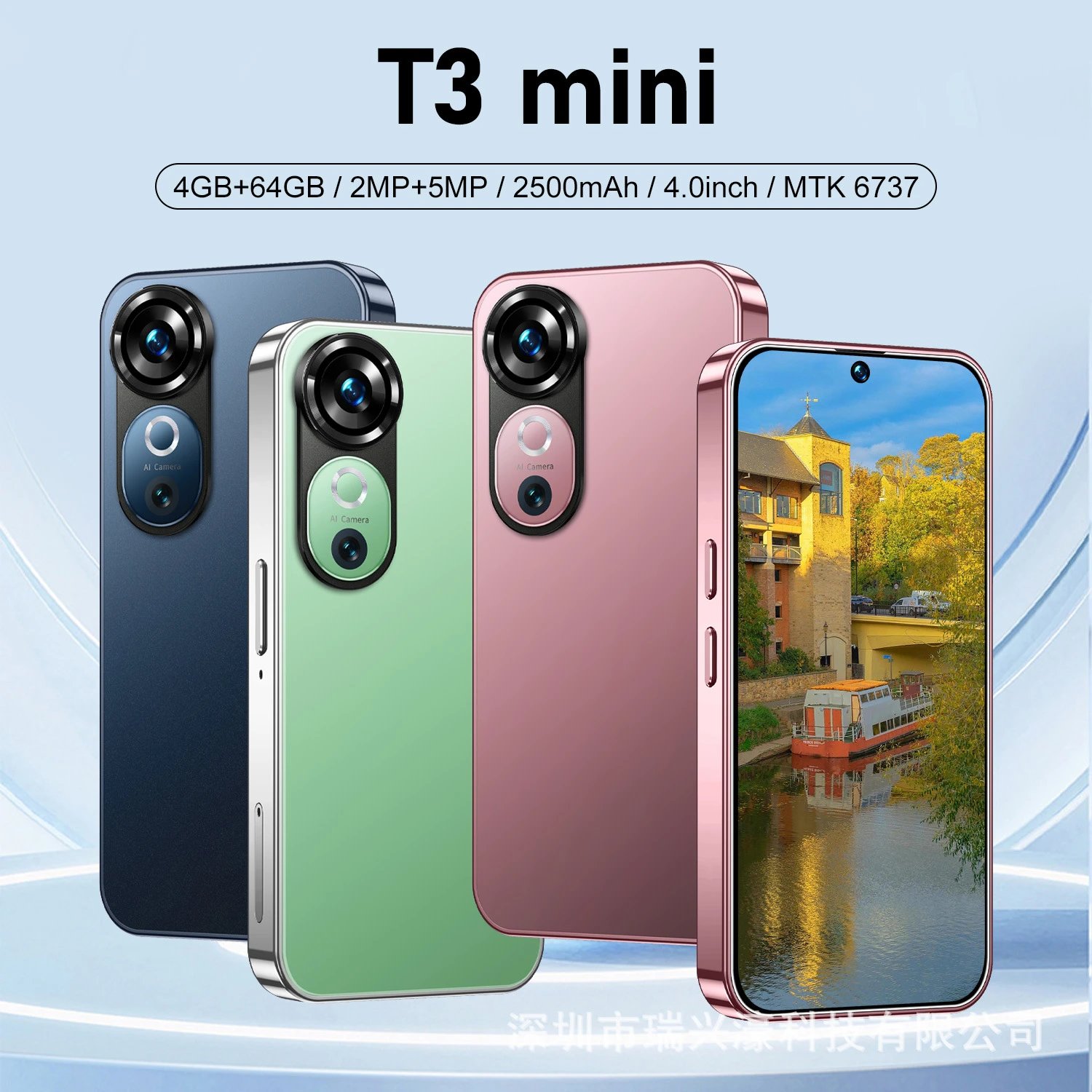 New Phone T3 Mini 4.0 Inch Punch-Hole Screen 4+64GB Smartphone OZON Hot Seller