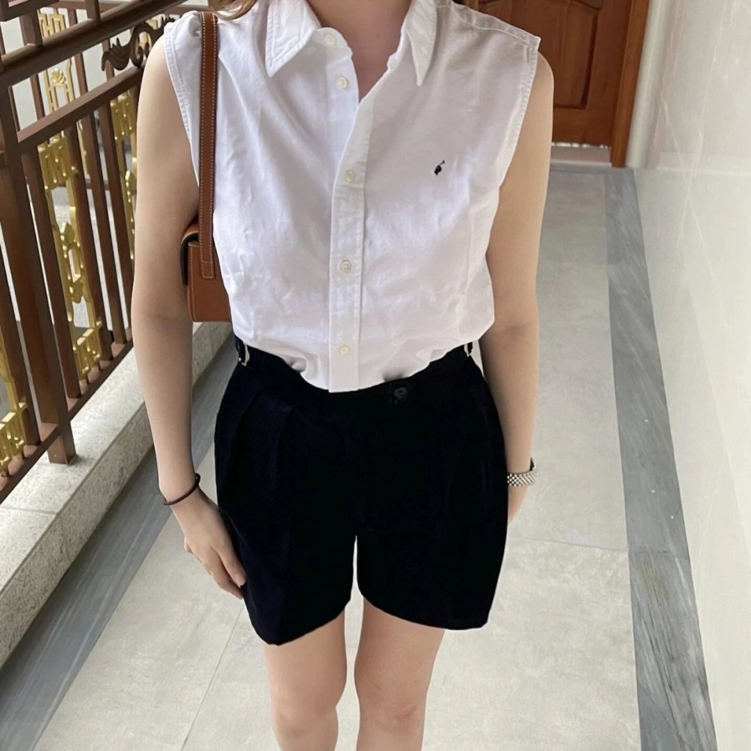 RL Ralph Lauren Pony Embroidery Classic Basic Small Label Warhorse Polo Sleeveless Vest Shirt Women's