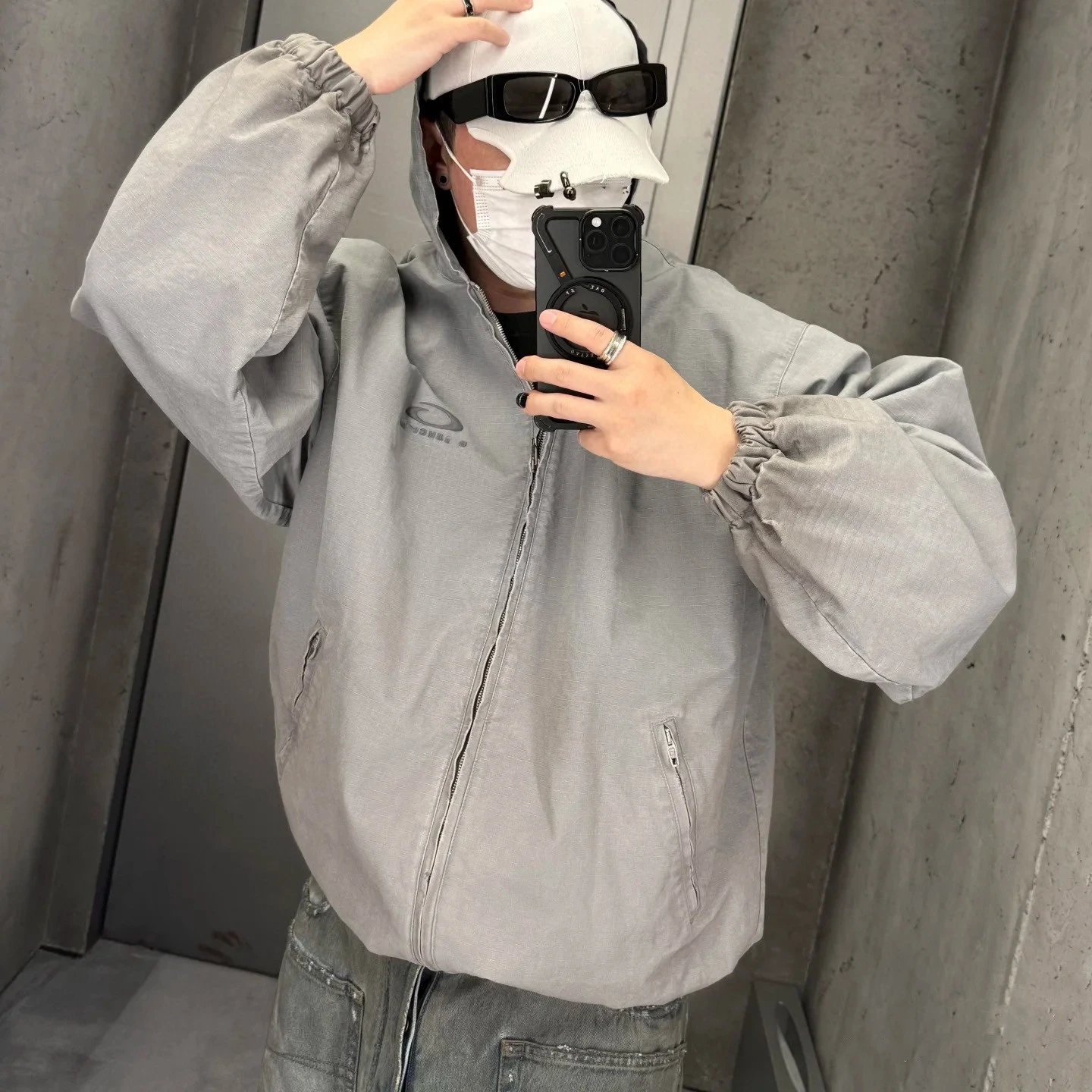 25Fw Balenciaga ring long sleeve LOGO dirty gray plaid jacket outerwear men's and women's