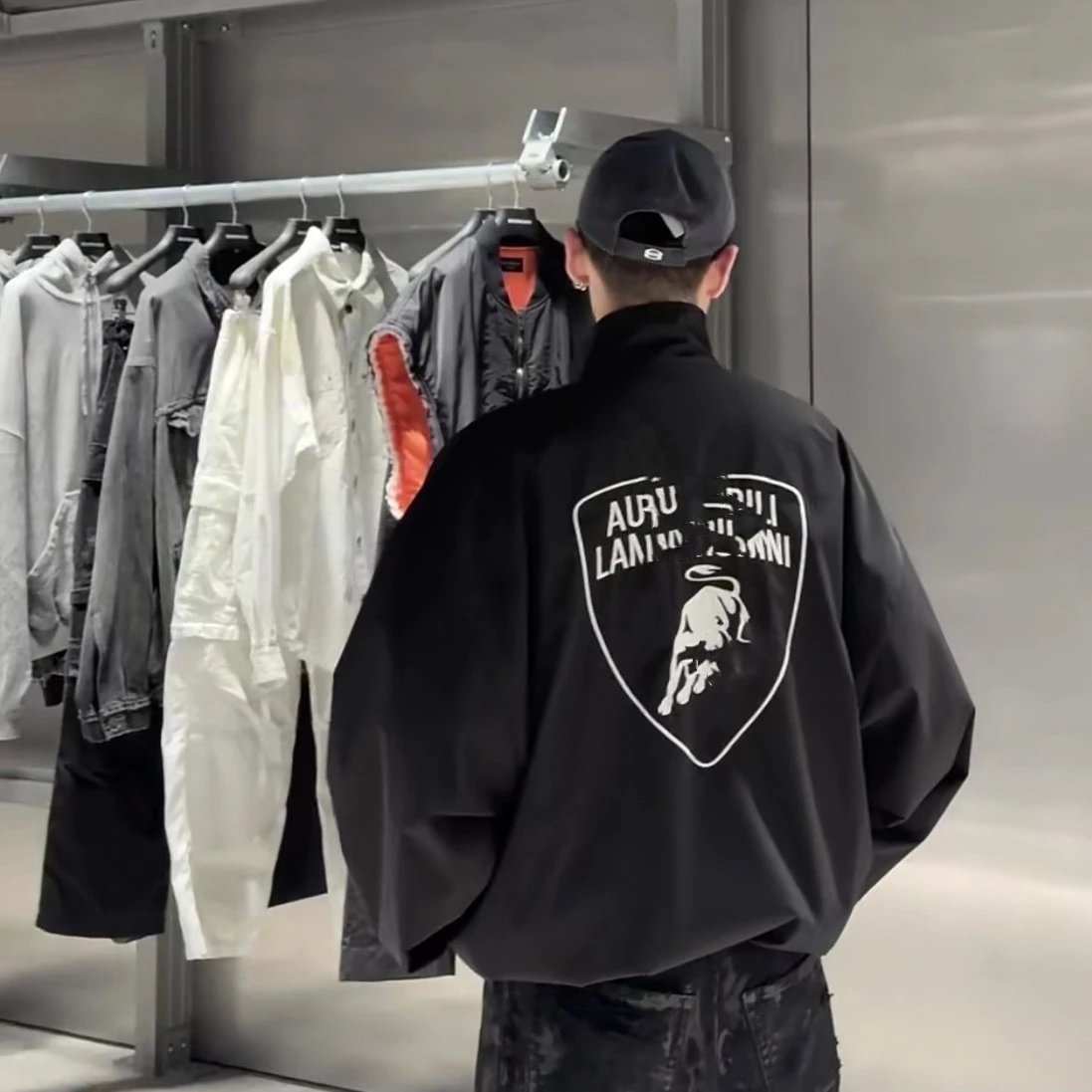 New Balenciaga Collaboration Badge Shield Logo Sport School Windbreaker Trench Long Pants Suit