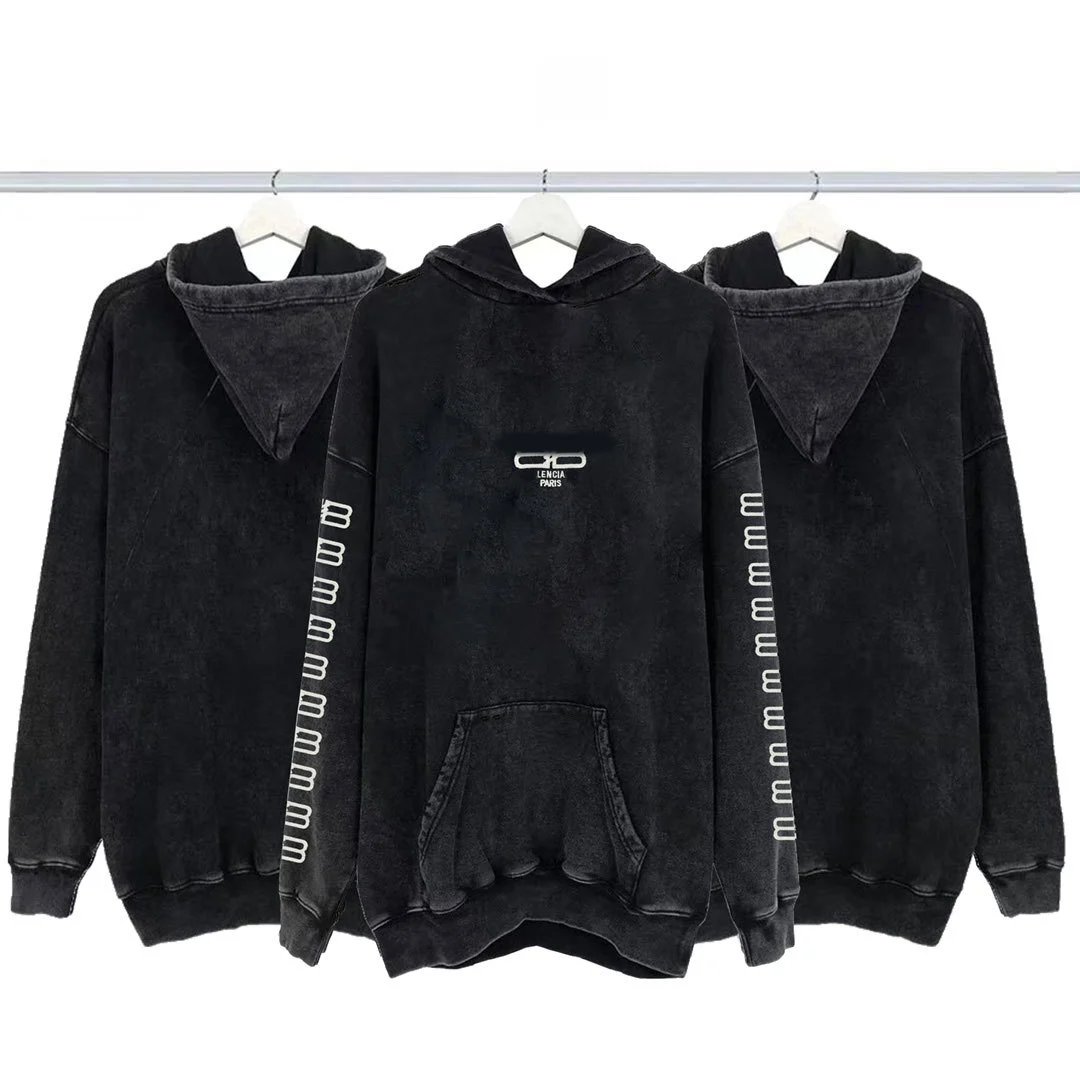 Balenciaga Double B Double Embroidery Pullover Hoodie Unisex Couple Style Loose Casual Long Sleeve