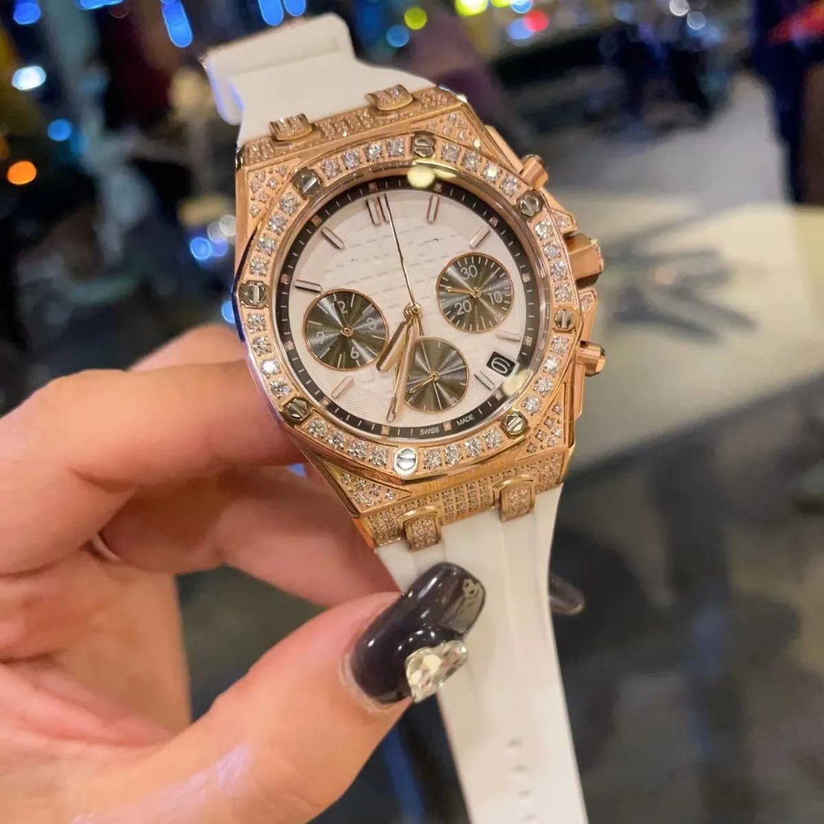 AP Royal Oak Silicone Multifunctional Diamond Women's Watch