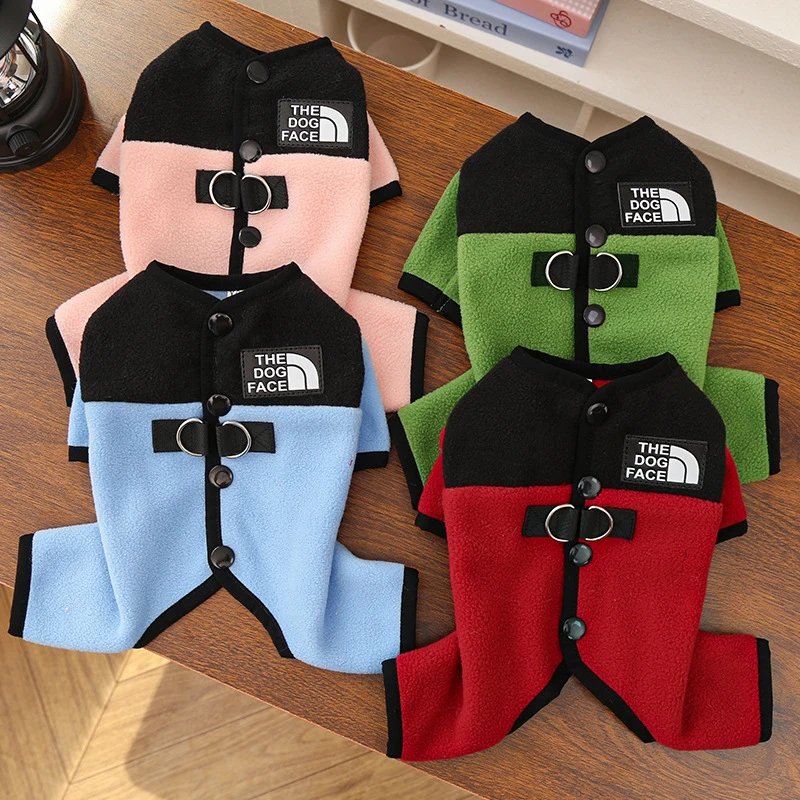 Pet Dog Clothing Cat Supplies New Autumn Winter Polar Fleece Warm Four-Legged Fleece Leashable Teddy Bichon