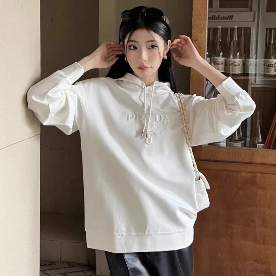 2025 new style Prada classic 3D embroidery hooded pullover sweatshirt hoodie men's and women's