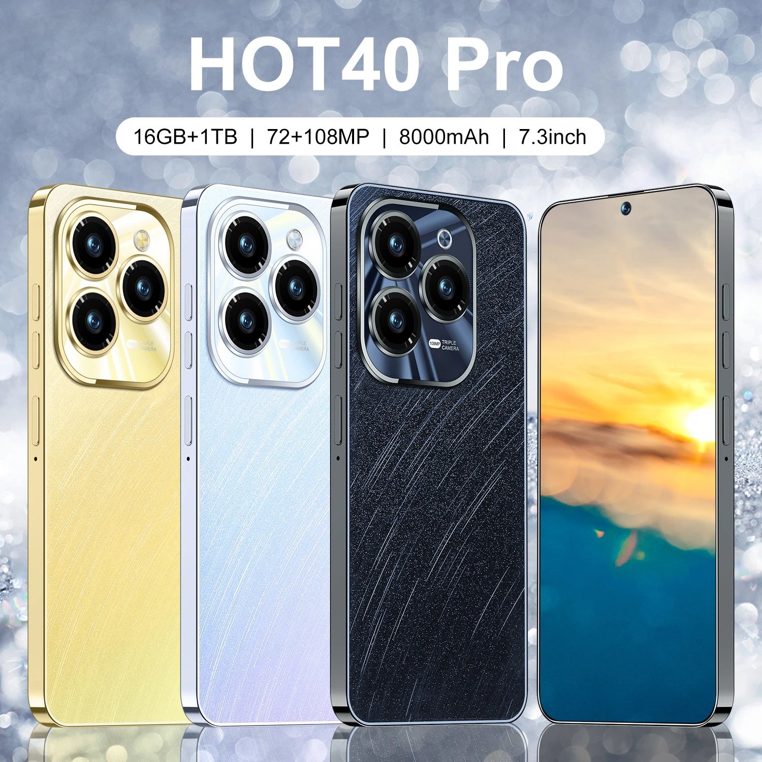 New Hot40 Pro Phone 16+1TB Punch-Hole Large Screen Hot Seller Smart Cheap Phone