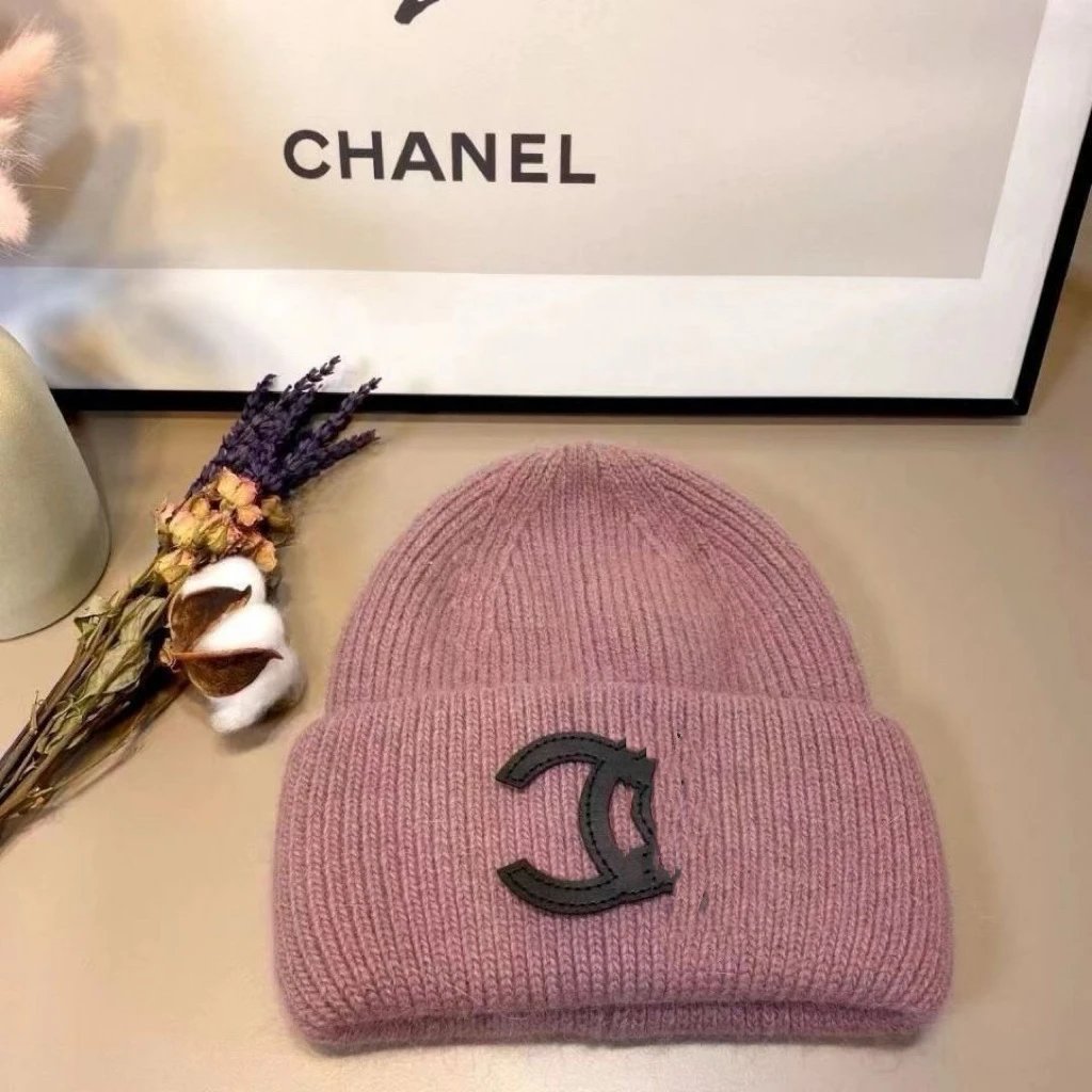 Autumn Winter Chanel Knit Hat Rabbit Fur INS Warm Beanie Women Versatile Headwarmer Cold Hat
