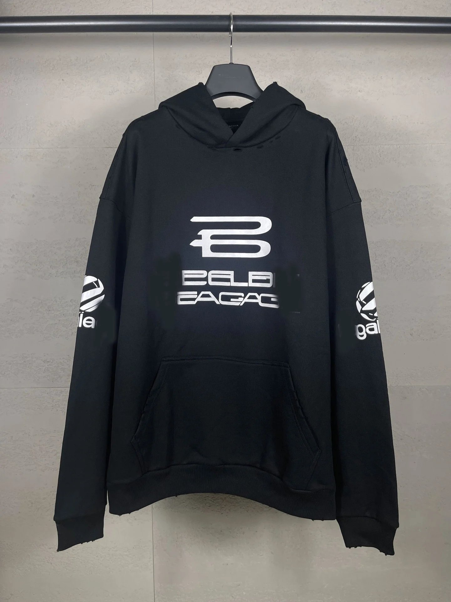 24 Balenciaga AI English letter print hooded sweatshirt loose casual men's and women's couple style hoodie