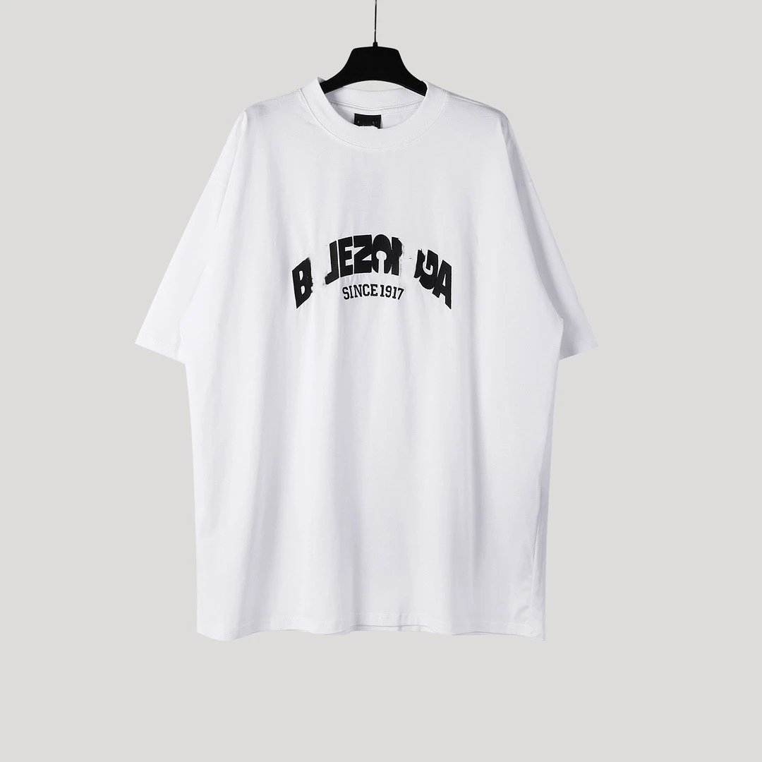 Balenciaga 1917 Reverse Letter Embroidery LOGO Unisex OS Loose Small Neckline Short Sleeve