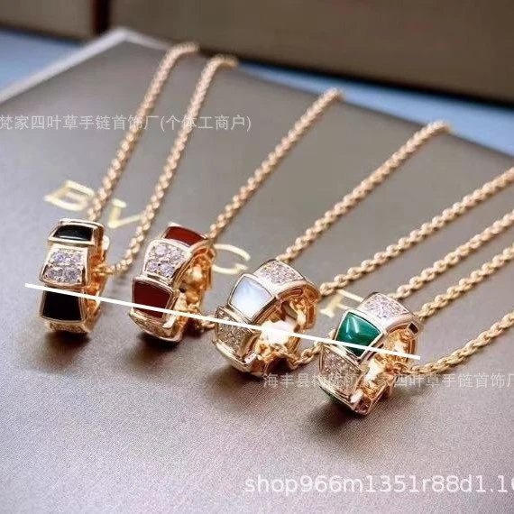 Bulgari Dynamic Snake Bone Necklace, Single Row Diamond-studded Mother-of-Pearl Red Carnelian Sterling Silver Malachite Minimalist Collarbone Chain