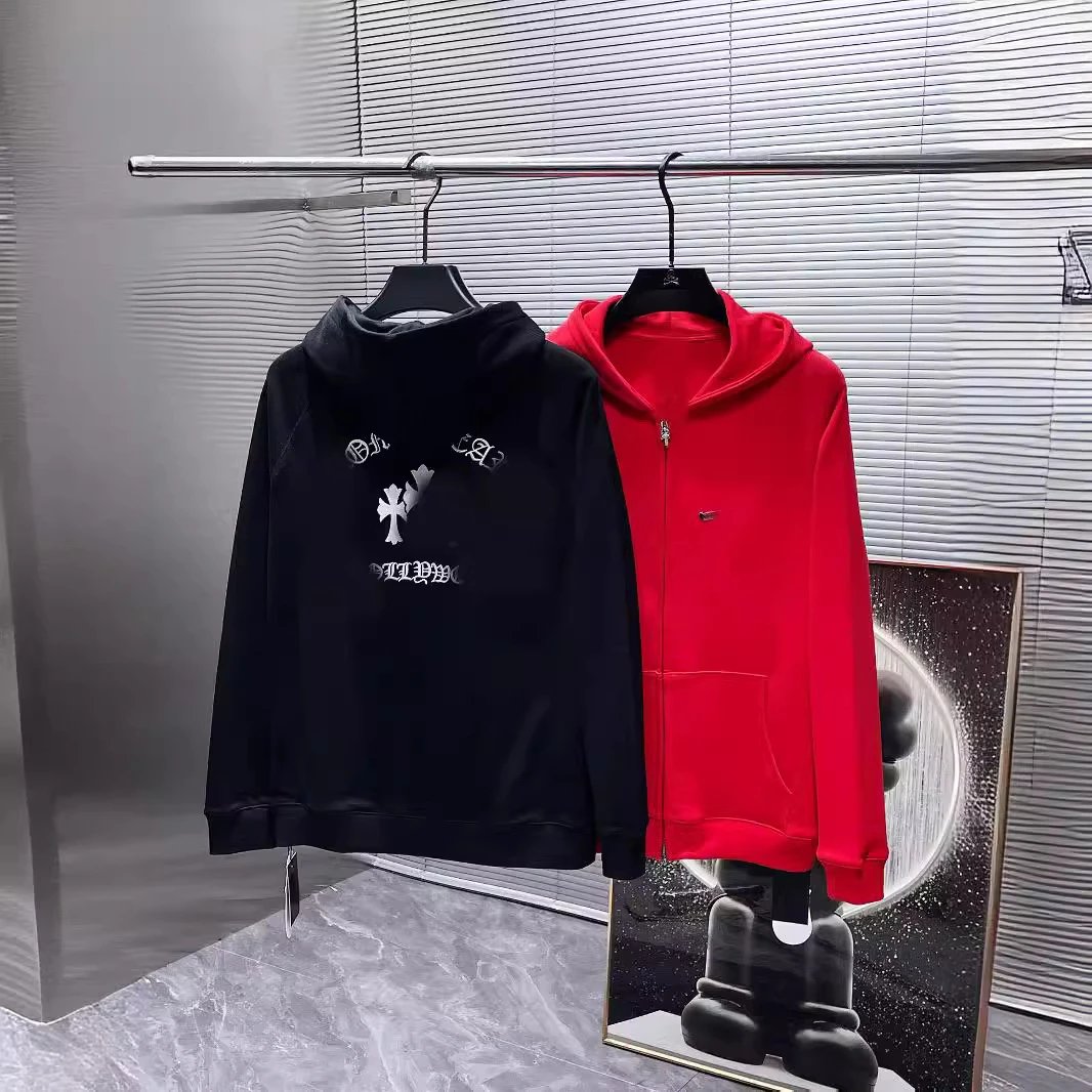 Chrome Hearts Cross Red Hoodie Loose Casual Zip-Up Coat Hoodie Pullover Hoodie