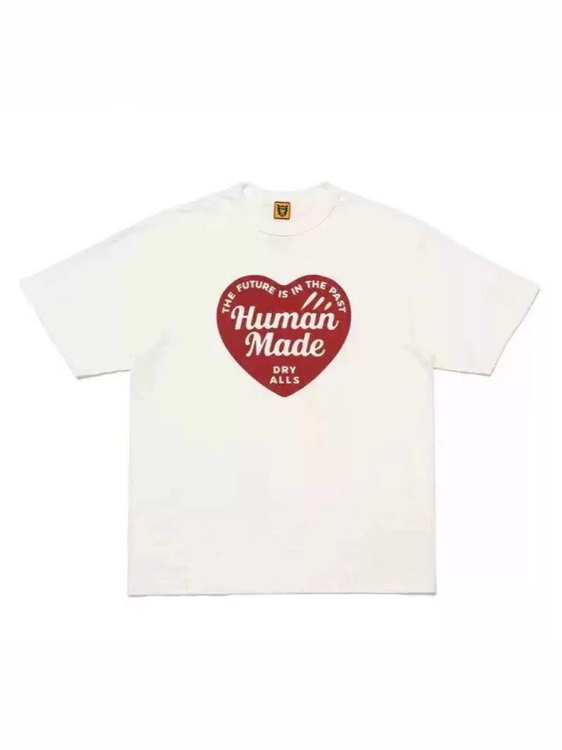 HUMAN Heart Pattern Print Loose Casual Unisex T-shirt Couples