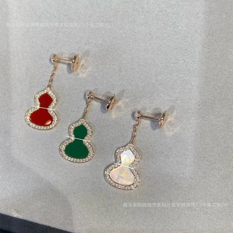 Qeelin Gourd Ear Studs, Plated 18k Rose Gold Earrings, Long Style Ear Drop Red Agate Ear Accessories, Medium Size Luxury