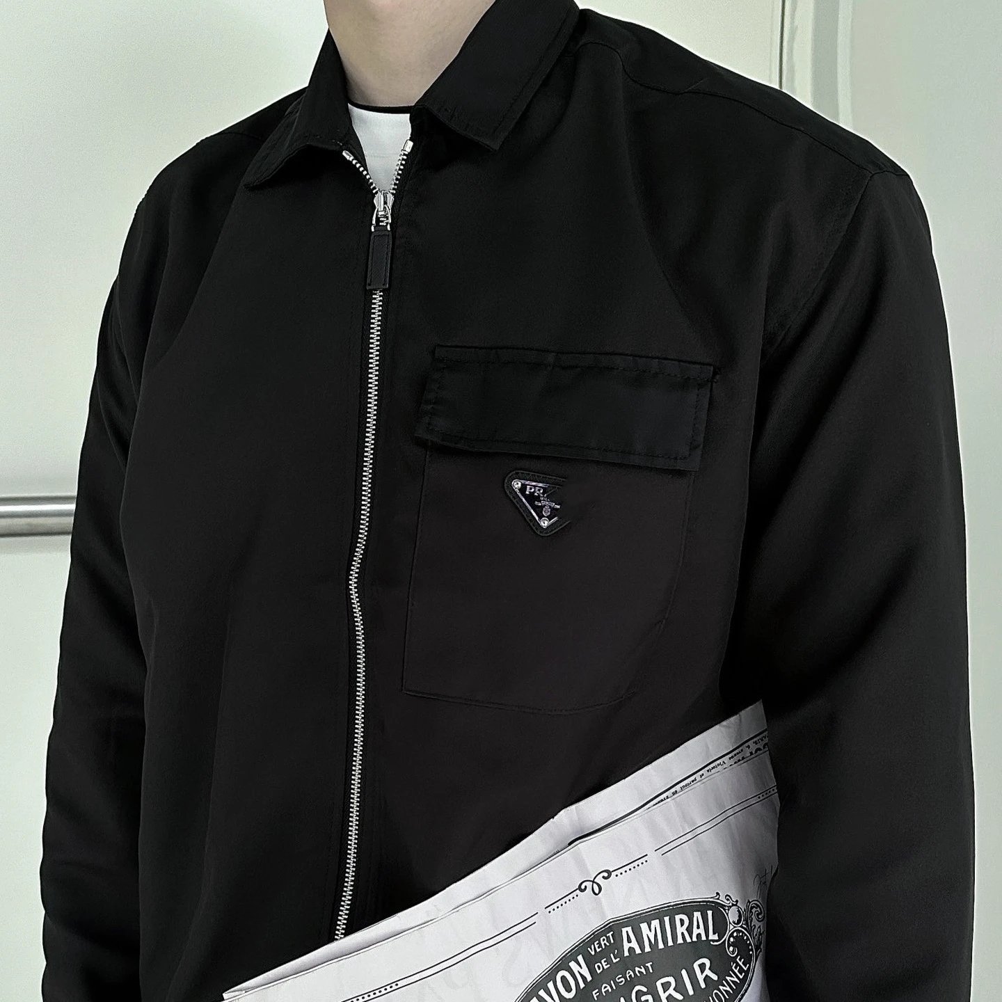 Luxury Trend Prada Logo Pocket Woven Zipper Jacket