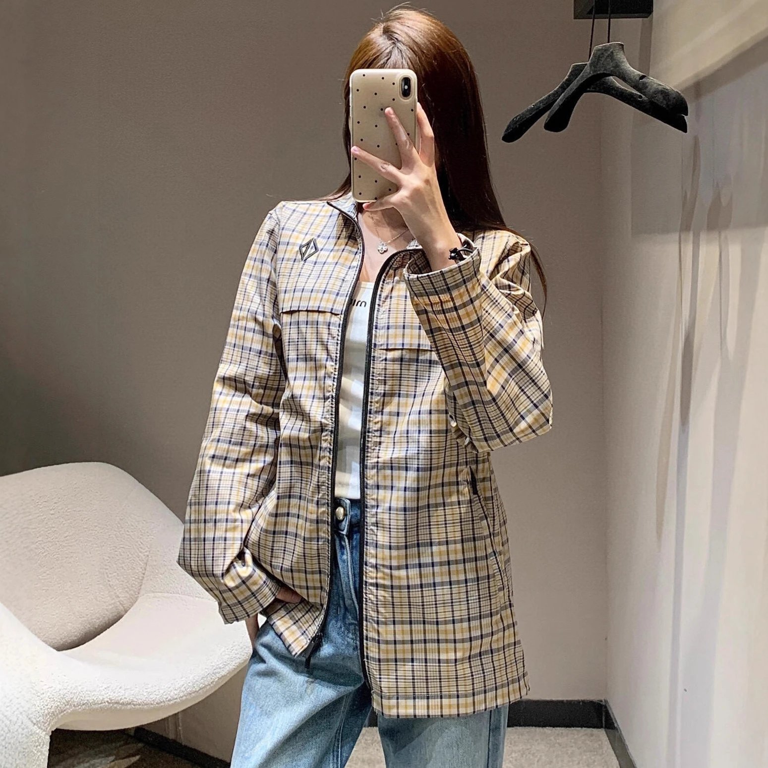 2025 New Dior Diamond Embroidery Plaid Stand Collar Jacket Unisex