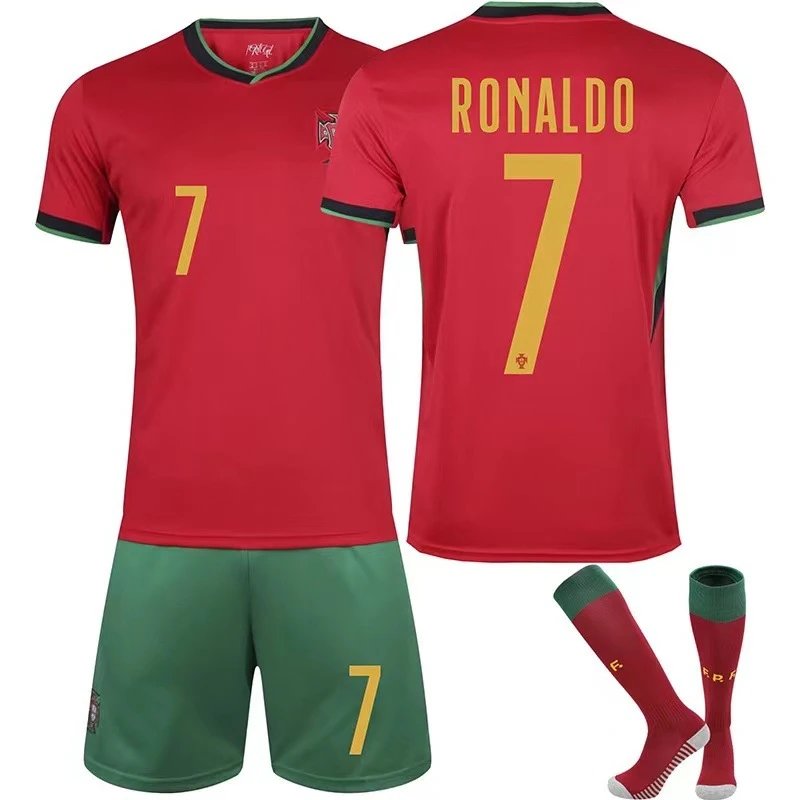 Euro Cup Portugal Jersey Home Football Kit Set Kids No.7 Cristiano Ronaldo Kids