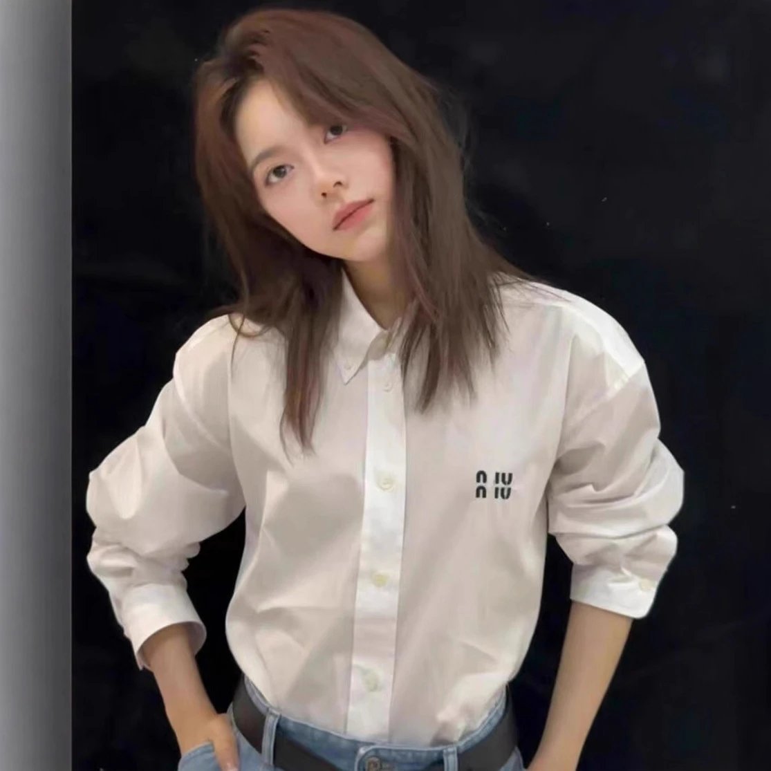 Miu Miu Letter Embroidery Logo Patch Poplin Shirt Unisex