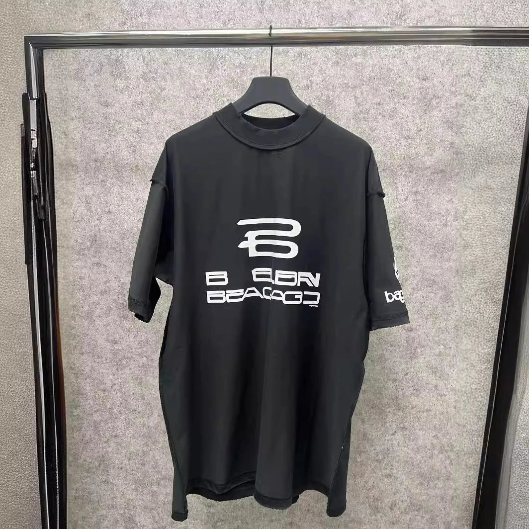 Balenciaga Viral New AI Reverse Wear Letter Print Distressed Loose Small Neckline T-shirt