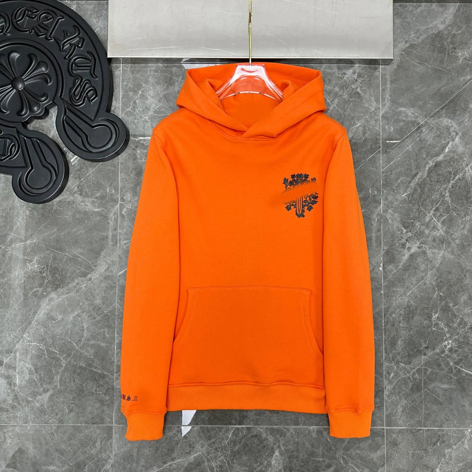 Chrome Hearts orange treasure vine flower sword print hooded sweatshirt loose casual versatile hoodie men's and women's ins