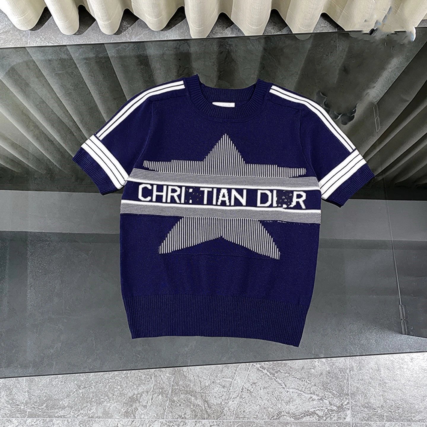 High-end New Dior Viral Lucky Star Knit Short Sleeve Top Women's Wear