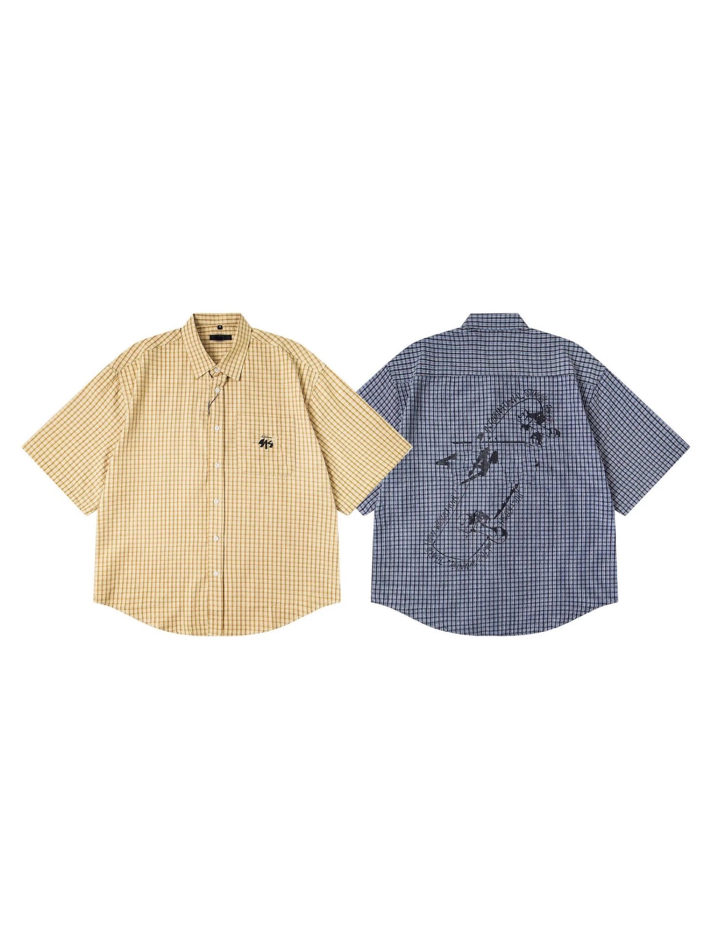 25 Letter Print Lapel Short Sleeve Shirt Unisex Loose Casual Outerwear Trendy