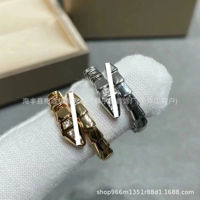 Bulgari Spring Head and Tail Diamond Snake Ring, Plated 18k Rose Bone Couple Rings, Simple Ring, High-End Sense Snake Bone
