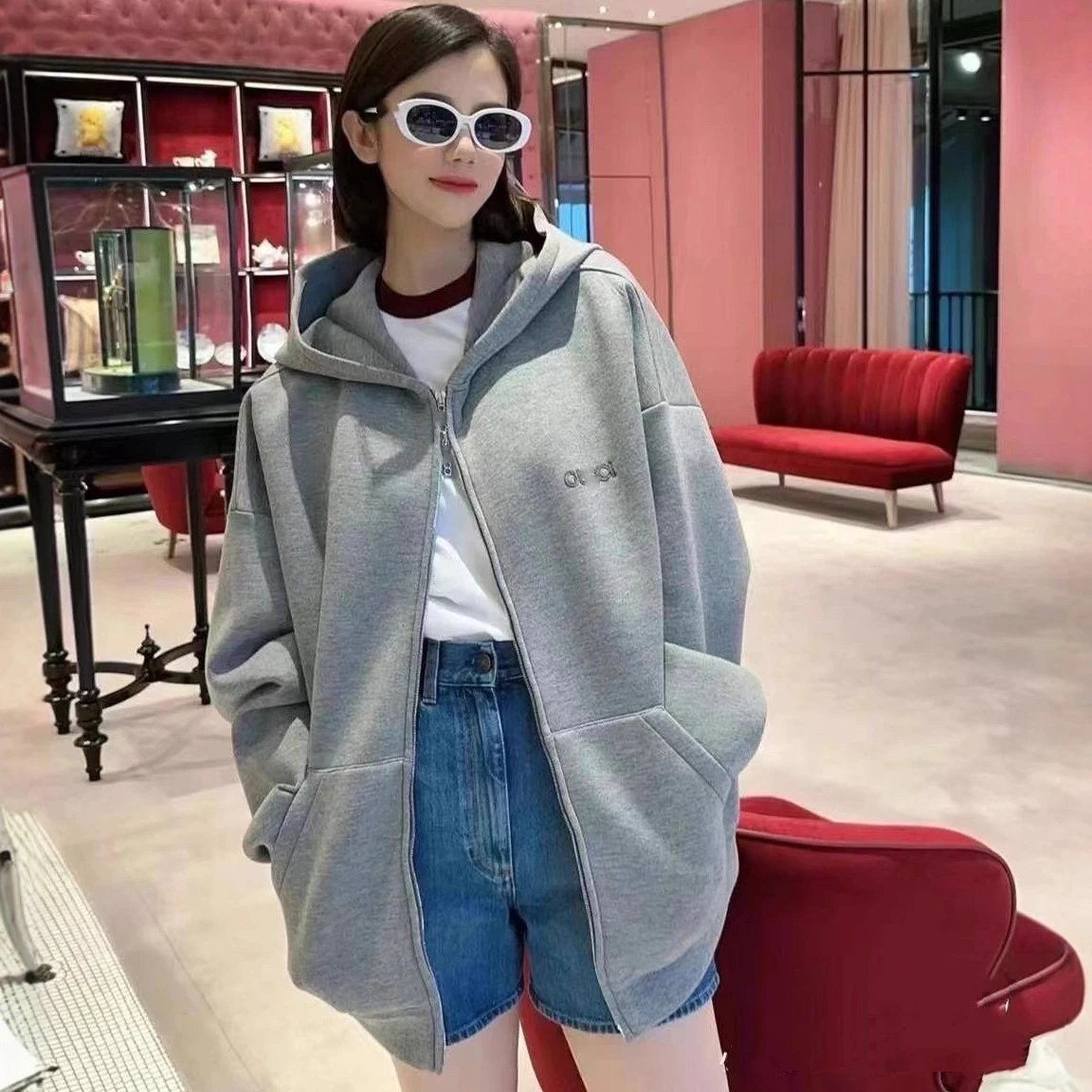 Gucci 3D Embroidery Zipper Spacer Fabric Hooded Hoodie Cardigan Unisex