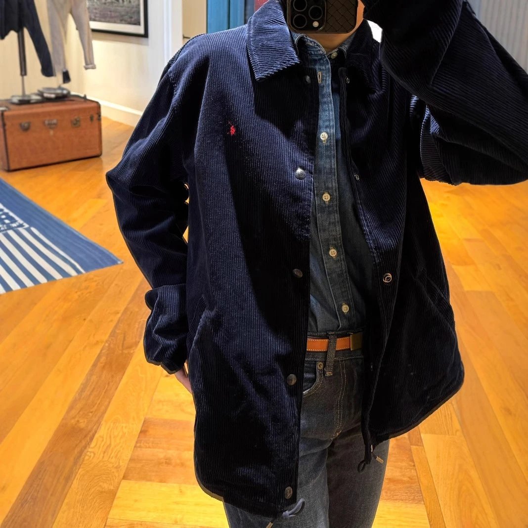 New RL Pony Retro Corduroy Coach Work Lapel Jacket Unisex
