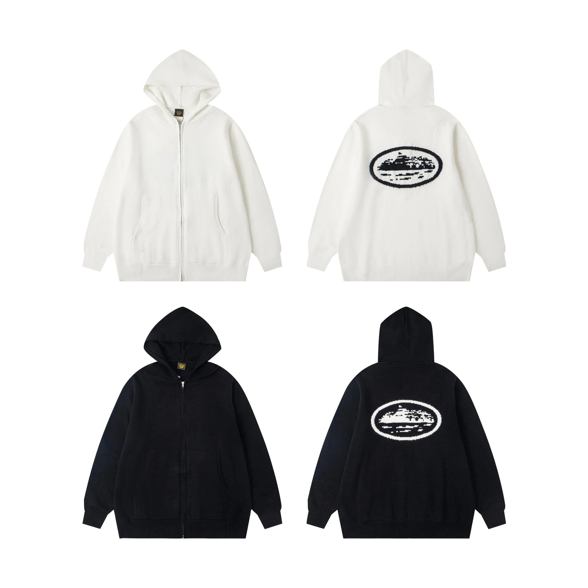 American Street Hip Hop Alcatraz Print Fleece Zip-Up Hoodie Men's Coat