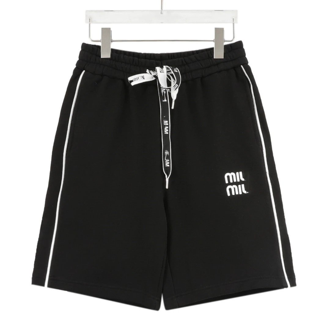 2025 New Miu Miu Home Embroidery Badge Shorts Sweatpants Unisex