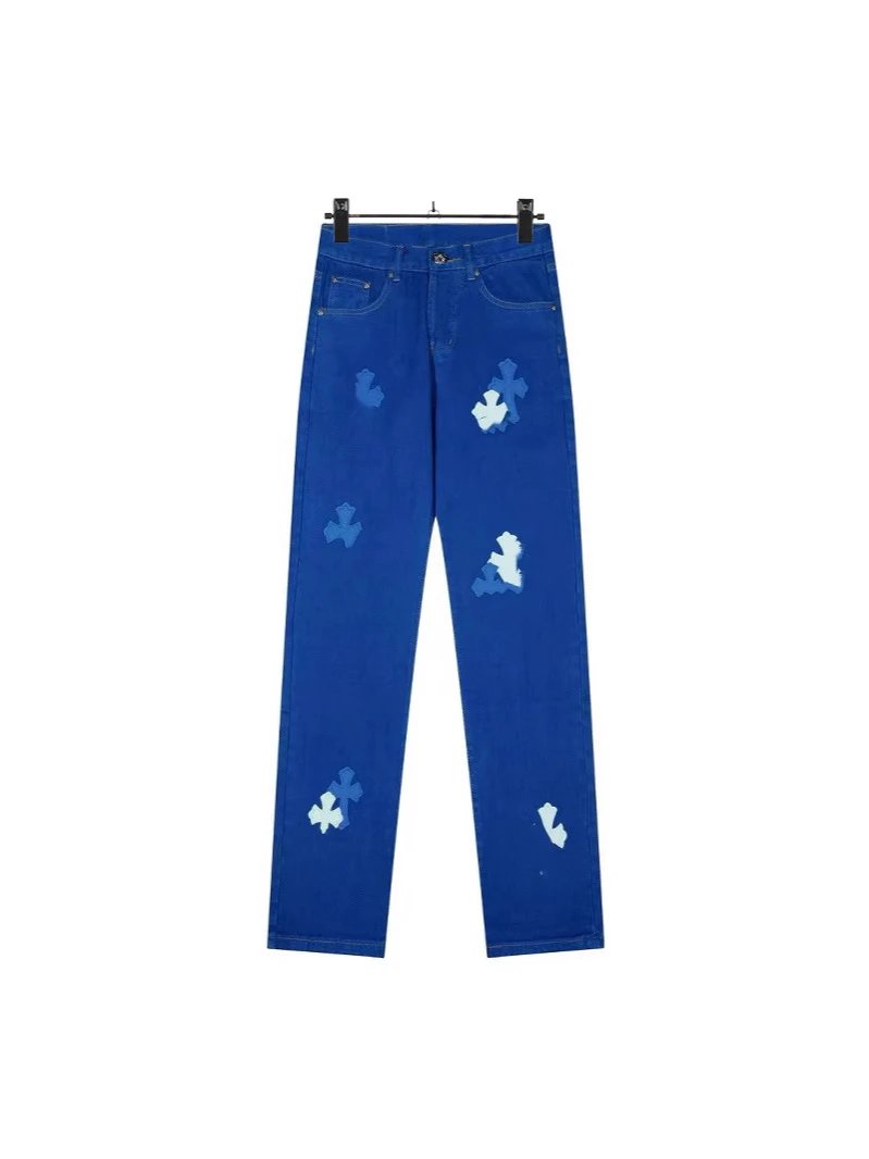 24SS Chrome Hearts Versatile Loose London Limited Dopamine Blue Patch Jeans